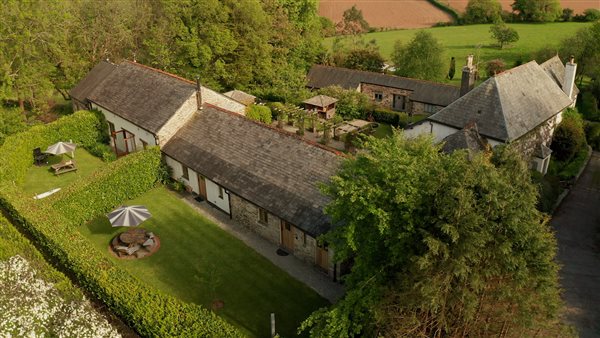 Ariel view of cottages and farmhouse